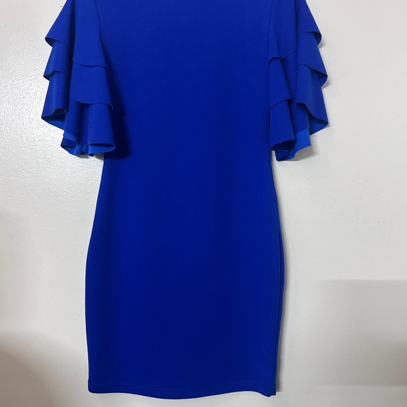 Shein Blue Bodycon Dress with Tiered‎ Ruffle Sleeves Cobalt Party - Picture 1 of 3
